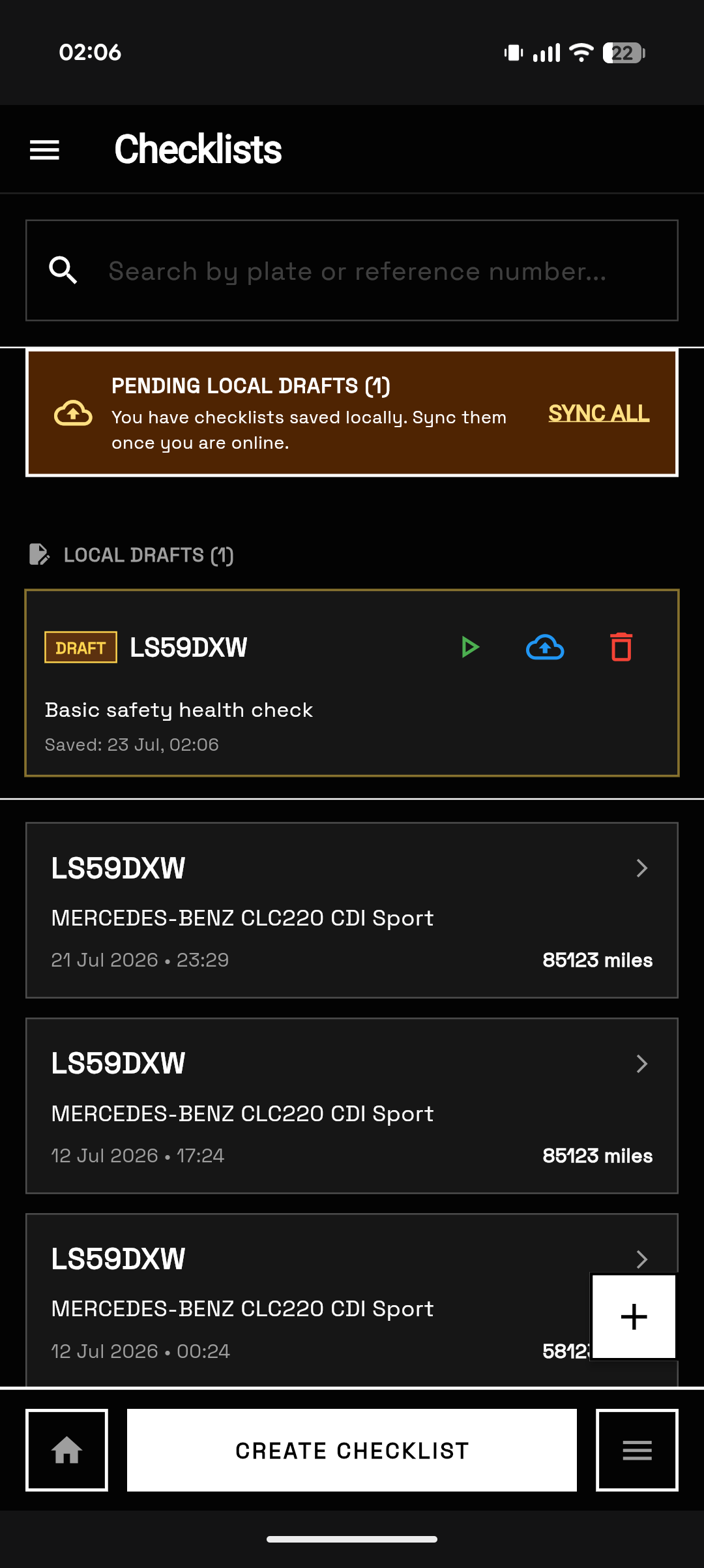 eGarage offline draft saving and cloud synchronization dashboard